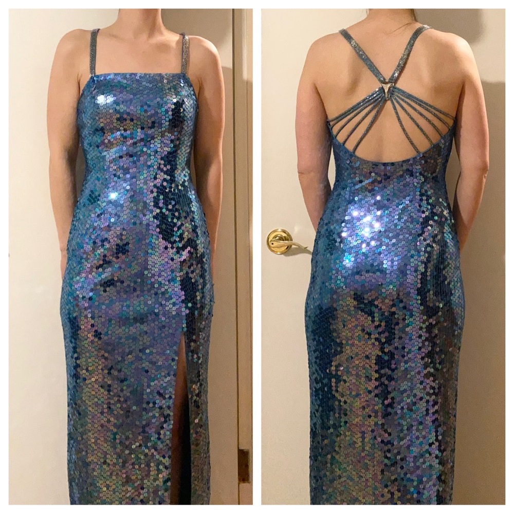 Niteline blue sequin y2k beaded long prom formal dress 2